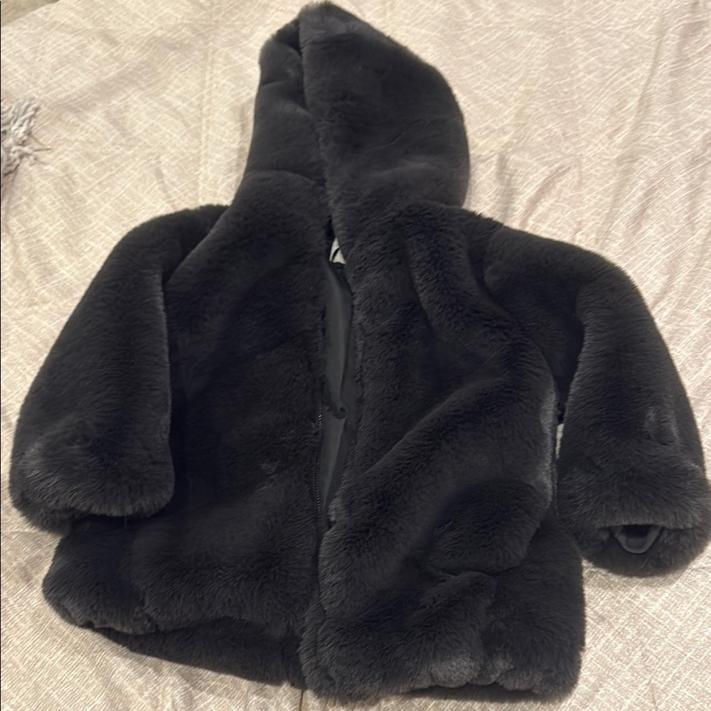 Zara Black Faux Fur Kids Puffer Jacket